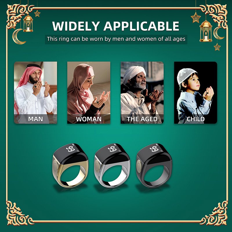 Hot selling Islamic Gift Zikr Ring Muslim Smart Ring With Tasbih Online Azan Clock Sunrise Alarm Clock Healthy Smart Ring